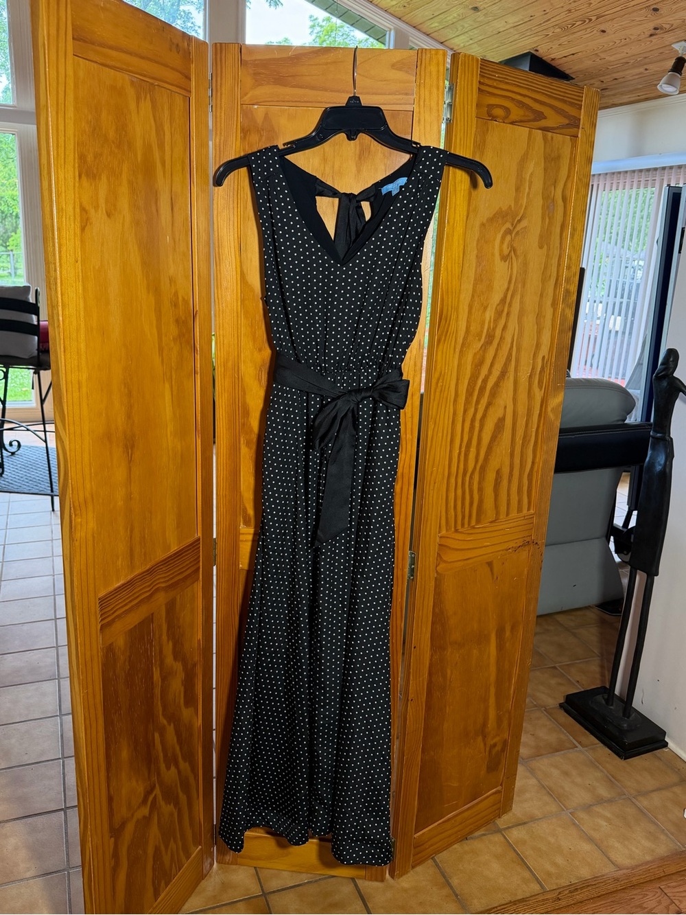 Draper James RSVP Black Polka Dot Sleeveless Maxi Dress with Waist Tie